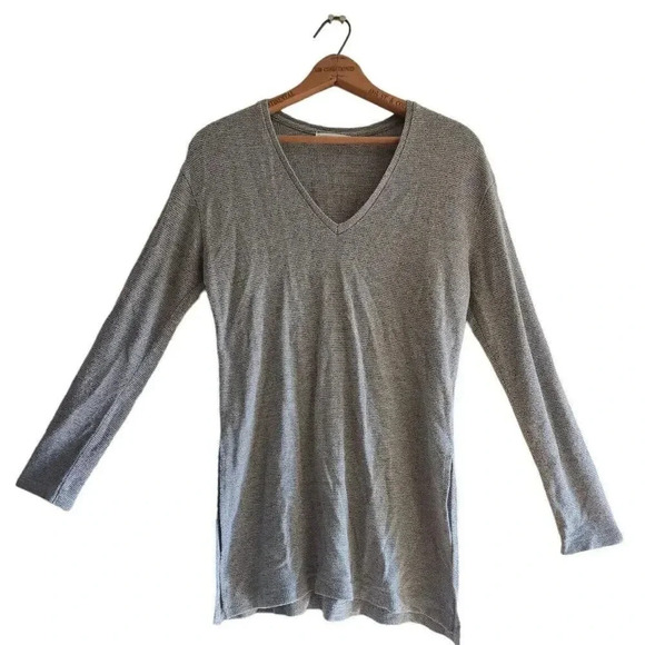Zara Womens Gray Knit Long Sleeve V Neck Slit Pullover T Shirt Top Size Medium - Picture 1 of 5